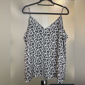Express Downtown Black & White Double V Floral Tank Top